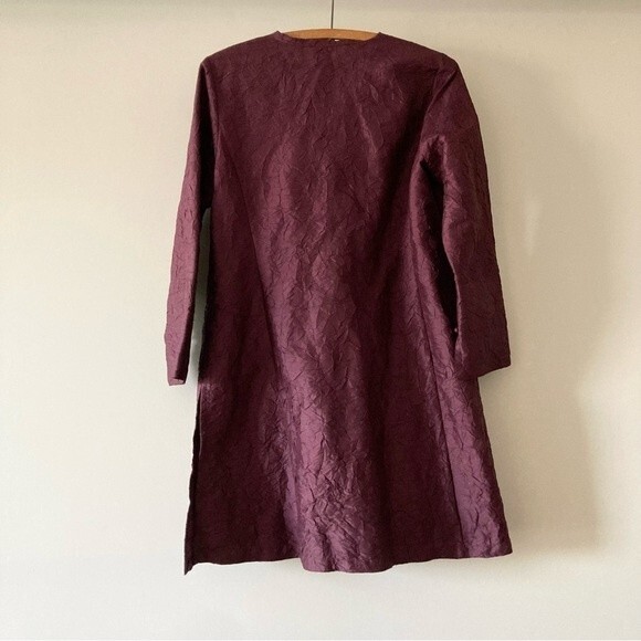 EILEEN FISHER Maroon Knotted Button Textured Coat XS - Picture 6 of 6